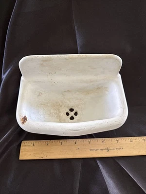 RARE Antique EBCO Cast Iron Enamel Wall Soap Dish c. 1910-30s Farmhouse Decor - Image 1 of 4