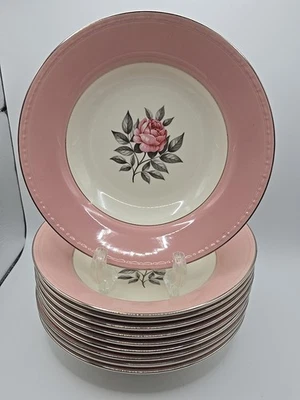 Vtg Cunningham & Pickett Norway Rose Soup/Pasta/Lunch Bowls 8 In Set Of 10 USA - Image 1 of 4