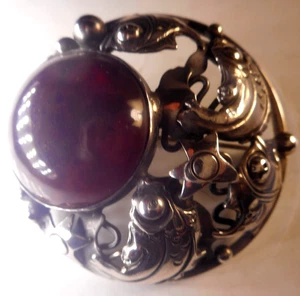 VINTAGE DENMARK CARL O FRYDENSBERG STERLING FISH BROOCH w AMBER, COF COPENHAGEN - Picture 1 of 6