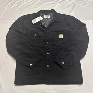 New Carhartt Work in Progress Black Corduroy Trucker Jacket Men's Size Medium - Picture 1 of 12