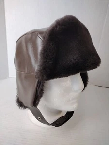 USA Made Trapper Aviator Vintage Leather Winter Hat Cap Brown XL Men's - Picture 1 of 8
