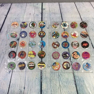 Vintage Pogs Milk Caps Lot of 40 Pieces w Storage Pages 1990s PL19 - Image 1 of 4