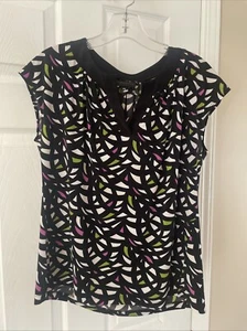 Worthington Women Pretty Black purple green Sleeveless Blouse Top Sz PM - Picture 1 of 3