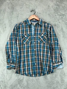 Boys Medium 10 Shirts PD&C Paper Denim Button Up Blue Plaid Roll Tab Long Sleeve - Picture 1 of 7