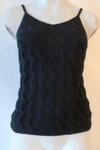 Womens Minnie Rose Black Cashmere Sleeveless Strappy Knit Sweater Tank Top S - Picture 1 of 8