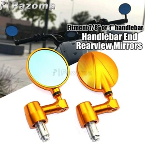Motorcycle 7/8" & 1" Handle Bar End Rearview Side Mirrors For Suzuki Yamaha Gold - Picture 1 of 12