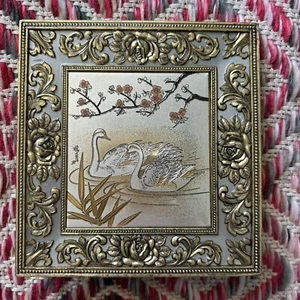 VTG Chokin Music Box Plaque Swans  Signed Plays Song “ Music Box Dancer” On/Off - Picture 1 of 6
