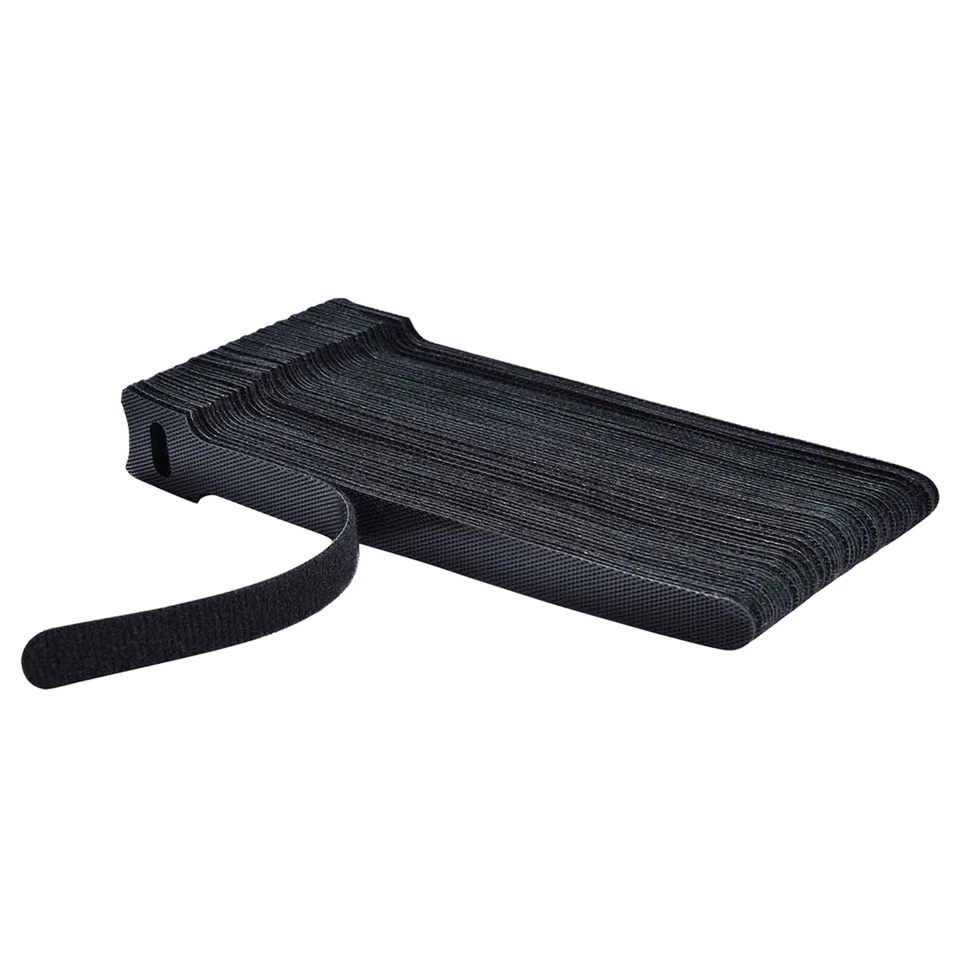 50-100 Cable Straps Black Wire Cord Hook Loop Ties Reusable Fastening Organizer - Image 1 of 4
