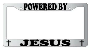 Powered By Jesus Chrome METAL License Plate Frame - Picture 1 of 1