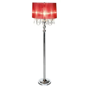Lámpara estándar de 4 luces Beaumont con pantalla de cinta roja con gotas de vidrio - Imagen 1 de 1