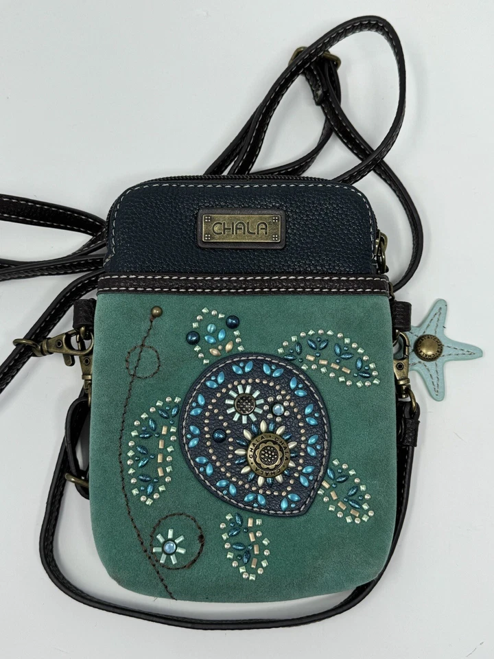 Cartera Bandolera Convertible para Teléfono Celular Chala TORTUGA DESLUMBRADA Azul Turquesa Usada en Excelente Condición Foto 1 de 4