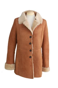 Ladies Annette Suede Leather Sheepskin Coat with Button Fastenings - Picture 1 of 4