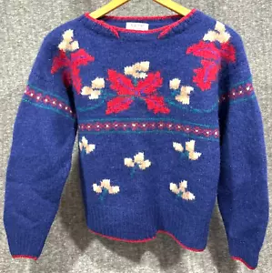 Vintage SKYR Sportswear 100% Shetland Wool Sweater Womens Size 40 Floral Holiday - Picture 1 of 6