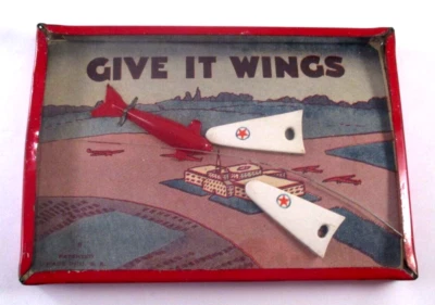 Vintage 1940's WWII GIVE IT WINGS AIRPLANE DEXTERITY PUZZLE TIN GLASS LITHO - Image 1 of 4
