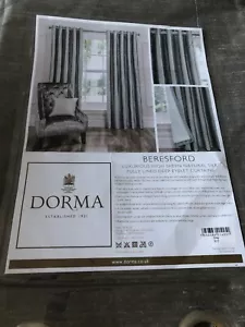 DORMA Brand New Natural Silk Lined Eyelet Curtains 66” X 54” Grey - Picture 1 of 7