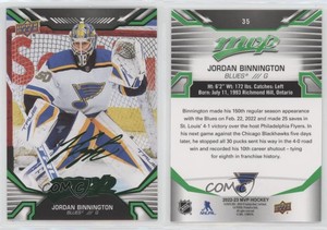2022-23 Upper Deck MVP Green Script Jordan Binnington SP #35