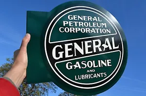 INSEGNA FLANGIA ACCIAIO SPESSO OLD STYLE GENERAL PETROLEUM MOTOR OIL & GAS MADE IN USA! - Foto 1 di 7