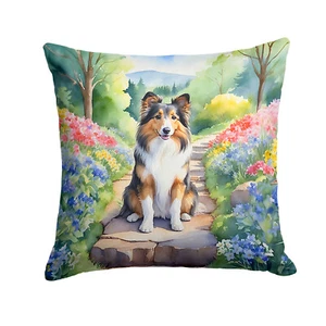 Sheltie Spring Garden Path Throw Pillow - Picture 1 of 9