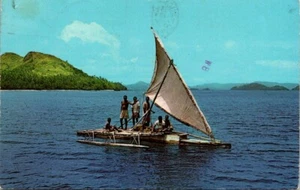 Postcard Fijian Outriggers "TAKIA" Transportation Raft Natives - Picture 1 of 2