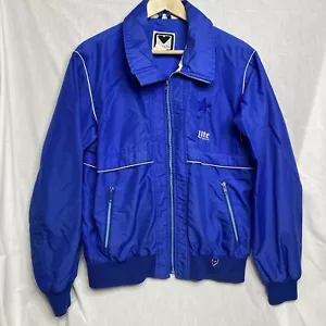 Obermeyer Jacket Mens Medium blue Miller Lite Star embroidered vintage *flaw* - Picture 1 of 11