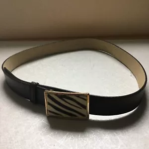Calvin Klein Jeans GenuineBrown Leather Belt w/ Zebra Hair On Golden Buckle L - Picture 1 of 6