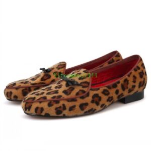 Occident Mens Leopard Pattern Genuine Velvet Leather Loafers Slip On Dress Shoes