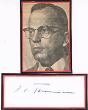 Finland Minister Erkki Tuominen 1914-75 autograph signed 1.5"x3" card w. picture