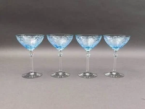 Fostoria Versailles Azure Blue Crystal 6" Champagne Coupe Glasses Set Of 3 - Picture 1 of 8