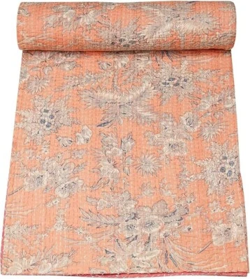 Colcha colcha cobertor indiana feita à mão estampa bloco king size algodão kantha - Imagem 1 de 4