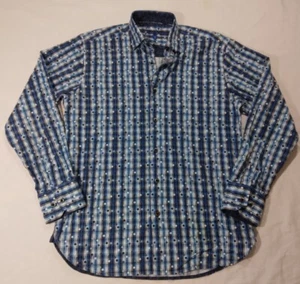 Luchiano Visconti Black Long Sleeve Button Up Blue Polka Dot Shirt Mens Size S - Picture 1 of 14