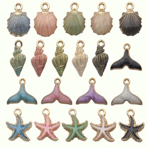 10pcs Conch Shell Starfish Fishtail Charms Pendants for Jewelry Making DIY - Picture 1 of 32