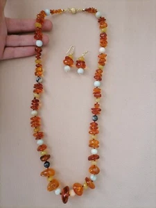 Collana AMBRA NATURALE argento 925 e orecchini lunga 77 cm - Foto 1 di 20