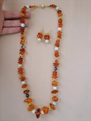 Collana AMBRA NATURALE argento 925 e orecchini lunga 77 cm - Immagine 1 di 4