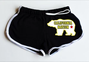 Funny Halloween Women's Black Shorts White Edges Yellow Bear CA  Nation AllSizes - Picture 1 of 2