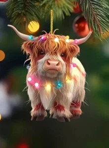 Lindas Luces de Hadas Highland Vaca Colgante Decoración Navidad Plana 2D Acrílico - Imagen 1 de 4