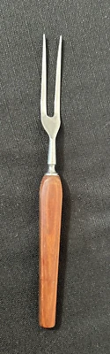 Tenedor para tallar carne vintage de acero inoxidable MCM MidCentury mango de madera 11 pulgadas Largo Foto 1 de 4