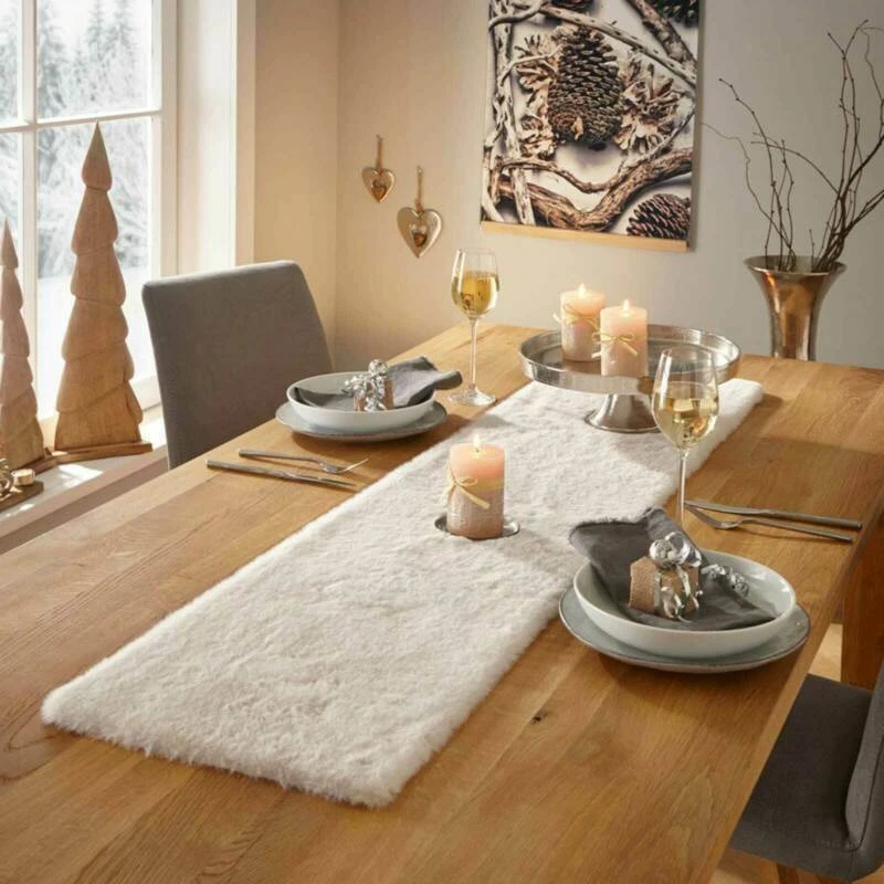 Gukasxi Kunstfell Tischläufer Weiß – 38x183 Cm, Weicher Plüsch Für Weihnachten, Hochzeit, Dekoration