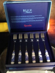 Spode Blue Italian Set of 6 Pastry Forks Decorative Base NIB - Picture 1 of 4