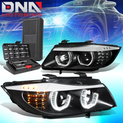 PARA BMW SERIE 3 2006-2008 3D LED U-HALO 4 PUERTAS PROYECTOR FAROS + HERRAMIENTAS NEGRO Foto 1 de 4