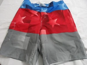 Joe Boxer Men's Cargo Swim Shorts Trunks Size Large Red Blue Gray 10" inseam - Picture 1 of 11