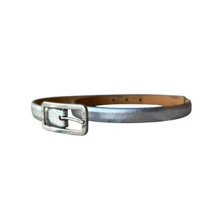Medium Kleinberg Sherrill Y2K Slim .5 Inch Belt Silver Metallic Karung Vintage - Picture 1 of 12