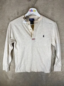 Polo Ralph Lauren Henley T-Shirts Top Size S Girls Kids Beige Long Sleeve - Picture 1 of 9