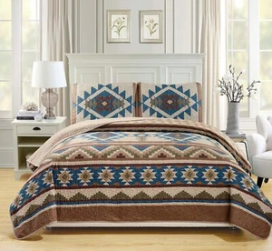 NEW! ~ COZY LODGE LOG CABIN SOUTHWEST WESTERN COUNTRY BROWN GREEN BLUE QUILT SET - Picture 1 of 1