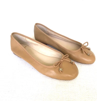 Новый SAM EDLEMAN Felicia балетки кожи желтовато-коричневый верблюд размер 8,5 широкий бант без шнуровки - Изображение 1 из 4