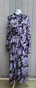 Sezane Robe Lauretta dress NEW 2024 Season UK 14 Purple Floral Belted RRP £160 - Picture 1 of 16