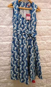 Womens Joe Browns Striking Summer Dress Aqua Blue & White Size 8 Pleat Flare NWT