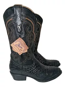 NWT Jaca Handmade Black Leather Embossed Crocodile Cowboy Boots Men's Size 10 US - Picture 1 of 10