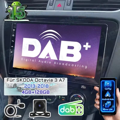 Für Skoda Octavia III 2013-18 Carplay 4+128GB Android 15 Autoradio GPS NAVI DAB+ - Bild 1 von 4