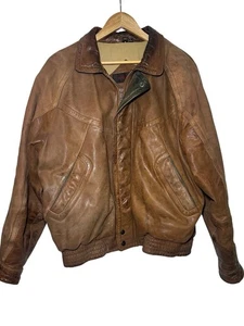 Chaqueta Mirage De Colección Para Hombre Auténtica Talla M Cuero Marrón Bolsillos Bombardero Años 90 - Imagen 1 de 16