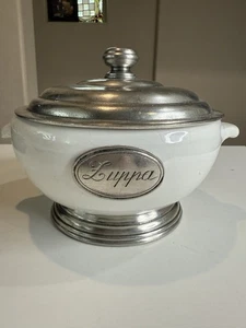 Arte ITALICA Toskanische Vintage Zinn Zuppa Suppenschüssel mit Deckel Made in Italy EXC - Bild 1 von 13
